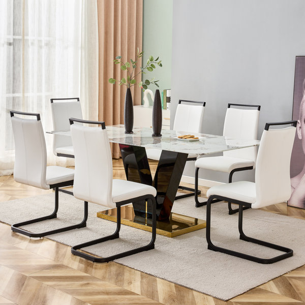 Orren Ellis 7 Piece Marble Dining Table Set Wayfair 9808